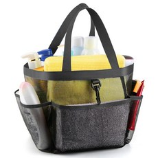 대학 기숙사 필수품용 휴대용 메쉬 샤워 캐디 (8개 포켓 포함) 해변 수영 헬스장 여행 욕실용 샤워백 (블랙), Dark black