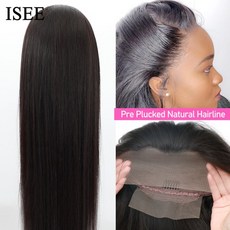 ISEE 헤어 브라질 스트레이트 13x4 프론트 인모 가발 여성용 자연스러운 라인 미리 뽑은 클로저 판매 중, 05 28인치, 02 4x4 Lace Wig