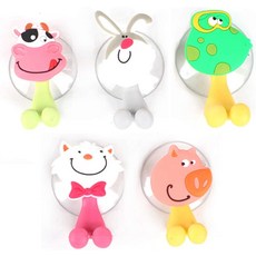 샤워실 욕실 차고 사무실의 매끄러운 벽에 설치할 수 있는 벽걸이형 듀티 흡입 컵 칫솔 홀더 후크 세트 자녀의 양치 동기 부여에 완벽합니다 작은 동물 5마리, 5 Small Animals