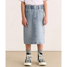 [무신사스탠다드] 키즈 데님 밴딩 미디 스커트 [라이트 인디고]