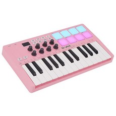 M-WAVE 25키 USB MIDI 키보드 컨트롤러 백라이트 드럼 패드 8개 포함 블루투스 세미 웨이티드 프로페셔널 다이내믹 키베드 노브 음악 제작 소프트웨어 화이트, Pink