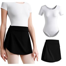 테그멕 여자 팀 기본 반팔 댄스 레오타드와 발레 스커트 당기기