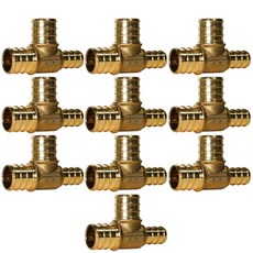 XFITTING 1.9cm(3/4인치) X 1.3cm(1/2인치) X 1.9cm(3/4인치) Pex B 티 Pex B 크림프 버전 리듀싱 티 황동 10개, XFITTING 1.9cm(3/4인치) X 1.3cm(