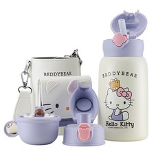BEDDYBEAR Hello Kitty兒童保溫杯附提袋 安全矽膠吸管 輕巧保溫水壺, 布偶Kitty, 1個