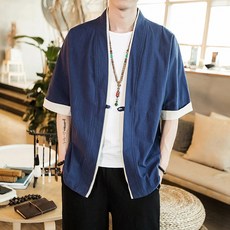 ORZQU 남자 여름 린넨 5부 쇼트 셔츠 생활한복 반팔 셔츠
