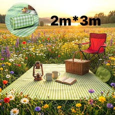 다이떼 깅엄체크 다용도 방수 대형 캠핑 피크닉매트 간편돗자리, 그린