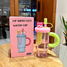 DFMEI 夏季小清新大容量塑料冰霸杯可愛風吸管杯女高顏值自行車水壺水杯, 1個