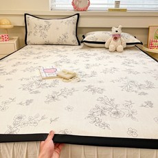 冰絲藤涼蓆 床笠式設計 可機洗 雙人/單人/學生宿舍適用, 花影配枕套,0.9*2M兩件套（單枕套）