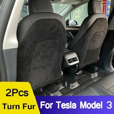2023 Tesla Model 3 2017-2023 모델 Y 턴 퍼 스웨이드 시트 백 안티 킥 프로텍터 커버 매트 전체 둘러싸인, 02 black 2pc