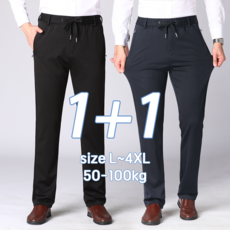NUNUHANA 남성 1+1 스판 밴딩 슬랙스 바지 사계절 데일리 캐주얼 긴바지