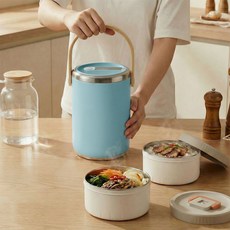 마술사 대용량 스텐 보온도시락 분리형 전자레인지 도시락, 1세트, 2000ML 2단 블루