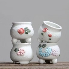 일반 다육식물화분 미니 세라믹 인테리어, 4개, 혼색