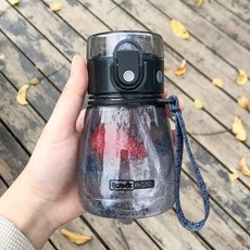 夏天吸管杯兒童可愛少女布丁水杯網紅帶便攜防摔防燙ins風杯子02, 經典黑