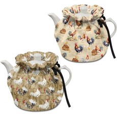 단열 주전자 커버 티포트 코지 주방 티팟 먼지 아침 식사 냄비 워머 커버고무밴드 포함 벌새와 꽃 프린트, 귀여운 닭