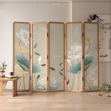 자수병풍 책가도 우드 5칸 3개세트 가로135cm 침실 소나무 호두 접이식, 흰색, 1개
