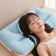 꽃꽃세계 사계절 듀얼 슬립 쿨앤윔 통세탁 양면 경추베개, 1개, 블루