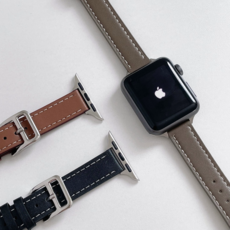 애플워치 스티치 슬림 소가죽 스트랩 시계줄 밴드 줄질 루프 체인 메탈 밴드 SE 7 6 5 4 3 2 1, 38/40/41mm, 브라운, 1개