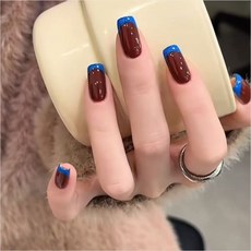 겨울 여성 네일 패치 여성 프렌치 네일 파티 활용 고급 세련 디자인 네일 아트 YLP, 1개, 브라운 M