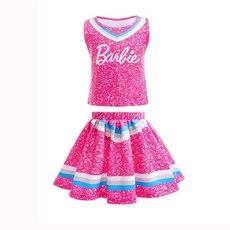 아동 여아 핑크 치어리더 세트 공연의상 댄스복 유치원 어린이집 행사 학예회 반짝이 스커트 세트 110-150