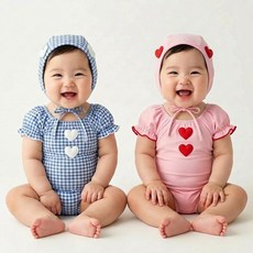 로이앤한나 2세 3세 4세 5세 6세 여아 여자아기 하트 모티브 원피스 수영복 수영모자 세트