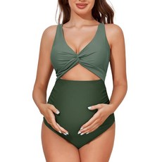 Summer Mae 임산부 컷아웃 원피스 수영복 트위스트 프론트 십자형 수영복 하이 웨이스트 임산부 수영복 초록색. XL