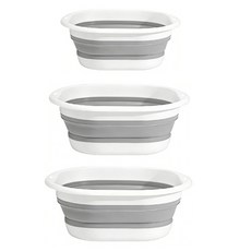 투데이리빙 3개 세트 접이식 대야 세수 빨래 청소용 대야 다용도 대형 중형 소형 다라이 공간 활용 납작 보관 세수대야, 화이트