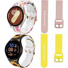 DEALELE 삼성 갤럭시 워치 3 45mm / 갤럭시 46mm 22mm 소프트 프린트 실리콘 밴드 화웨이 워치 GT5 / GT5 프로 / 4/4 프로 / 3/3 프로 /, 20MM, 02- Brilliant flowers+Sunflowe
