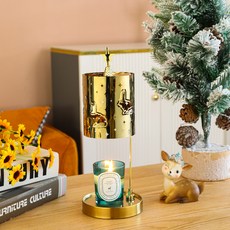 香薰走馬燈旋轉燭臺 金色不鏽鋼磁吸燭光燈罩, 吉祥兔不含蠟燭