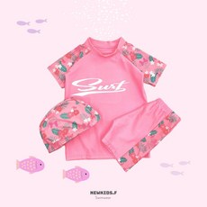 뉴키즈팩토리 키즈 주니어 반팔 반바지 여아 실내 생존수영 수영모 수영복 세트