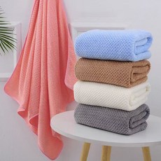 素色菠蘿格毛巾套裝 柔軟吸水兒童洗臉巾家用浴巾珊瑚絨毛巾, 米白色,毛巾35*75, 1個