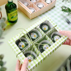 ins風6宮格蛋糕盒包裝盒蛋黃酥雪媚娘大泡芙西點盒蛋糕甜品打包盒, 1個, 6粒綠色格紋;:1組x10個