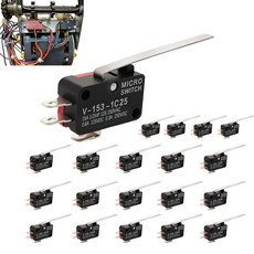 마이크로 리미트 스위치 20개 롱 스트레이트 힌지 레버 V-153-1C25 SPDT 1NO 1NC 리드 터미널 스냅 액션 산업 자동화 CNC 및 DIY 애플리케이션용, 마이크로 리미트 스위치 20개, 롱 스트레이트 힌지 레