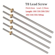 2pcs T8 리드 스크류 사다리꼴 막대 피치 2mm 100150200300350400mm 너트 Reprap 3D 프린터 부품, 02 Lead 8mm with nut, 03 2pcs 350mm
