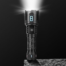 EVOKME 손전등 30W LED 후레쉬 줌 써치라이트 충전식 휴대용 초걍력 고휘도 26650 5000mAh L60, 1개, 블랙