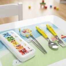 넘버블록스 에디션 유아 훈련용 젓가락 스푼 포크 세트 아동 식기, 1개, 스푼포크젓가락케이스, 옐로우