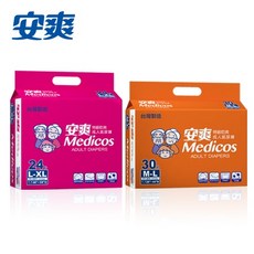 安爽 Medicos 成人紙尿褲 黏貼式尿布, 1個, M-L(30入1包) *3/箱, M-L, 30