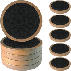 6 Pack Absorbent Coasters Set with Holder Wood Coasters for Drinks Housewarming Gifts for Home Dec, #5-블랙