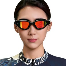 SERMER 와이드 김서림 방지 자외선 차단 수경 고글 물안경 보관케이스 포함, 1개, 블랙 레드코팅 1개, 블랙 레드코팅