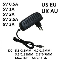 미니 마이크로 USB 컨버터 전원 어댑터 DC 5 V 0.5A 0.8A 1A 2A 2.5A 3A AC 100-240V V 볼트 1000MA 스위치 공급 장치 충전, 64) 5V 1A - DC Plug 4.0-1.7MM-, 1개