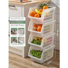 다용도실 주방 틈새수납장 틈새장 냉장고 부엌 슬라이딩, 23cm 화이트 수납 바구니 4단