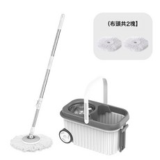 加大滾輪雙驅動甩乾免手洗拖布桶替換頭吸水旋轉拖把可擠水, 旋轉拖把套裝含2布頭:如圖所示, 1個