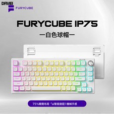 DFMEI FURYCUBR IP75鍵盤高顏值機械手感PBT發光鍵帽辦公電競鍵盤, 人體工學, 如圖, 75鍵/白色球帽【有線】RGB
