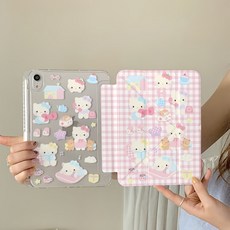 수현이네 핑크체크 키티 갤럭시탭 S10/S9FE 케이스 호환 S8/S7/s6lite 캐릭터 펜슬 수납 스마트커버 태블릿 케이스, A, 1개