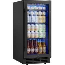 24인치 음료 냉장고 유리문이 있는 180캔 음료 냉장고 LED 조명 가정 바 또는 사무실용 소다 물 와인 음료 냉장고용 카운터 냉장고 아래, 15 Inch 132 Cans