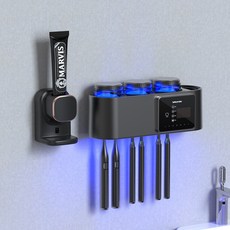 電動nb003 間壁掛式置物架 智能烘乾牙刷消 毒器收納紫外線 楊維免打孔衛生, [三杯]黑色+感應牙膏器