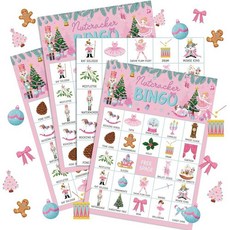 해외 Liliful 35피스 크리스마스 빙고 게임 호두까기 인형 24인용 핑크 카드 세트 친구 가족 활동 휴일 파티 선물 용품 미국매장정품+ 1894225, 호두까기 인형.