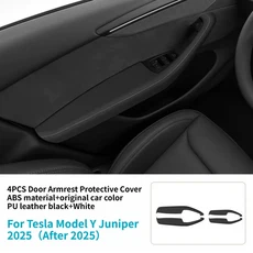 테슬라 모델 3 하이랜드 모델 Y 주니퍼용 도어 암레스트 보호 커버 오리지널 컬러 PU 가죽 핸들 인테리어 액세서리, 6)4PCS MY Black White