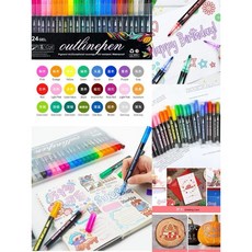 超夢幻雙線輪廓筆24色美工筆, 1個