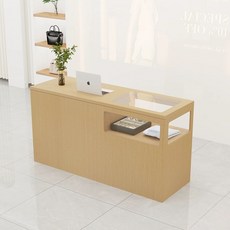 카운터 테이블 쇼케이스 전시대 옷가게 미용실 데스크, 내추럴 우드 (왼쪽 유리)