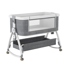 嬰兒床 6檔調節 可折疊 拼接大床, 莫蘭迪灰【尊享款】鋁合金